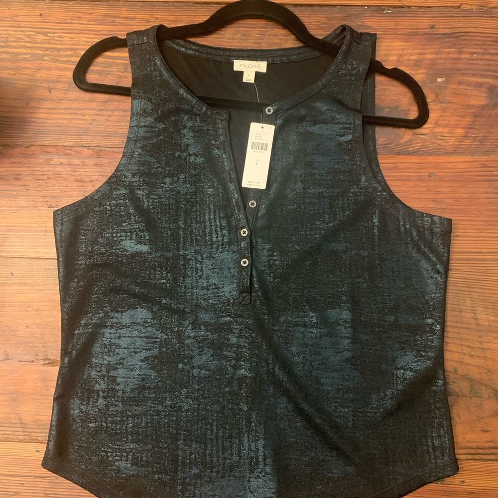 Pilcro Black and Blue Textured Tank Top
